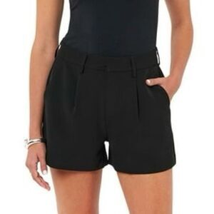Edited Remi Bader Black High Rise Pleated Trouser Shorts Women’s Size Small 6